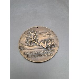 John Deere 1993 Christmas Xmas Ornament Santa on Plow Deer Limited Ed BRASS